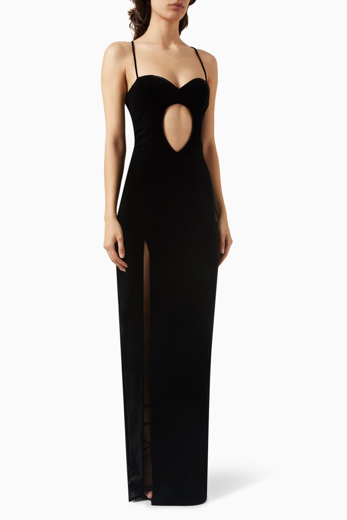 Cut-out Maxi Dress in Velvet, Black