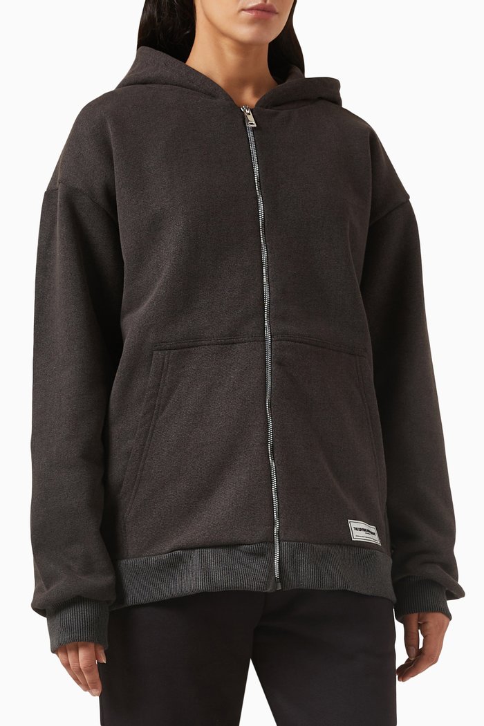 

Washed Oversized Zip Hoodie in Organic Cotton, Black