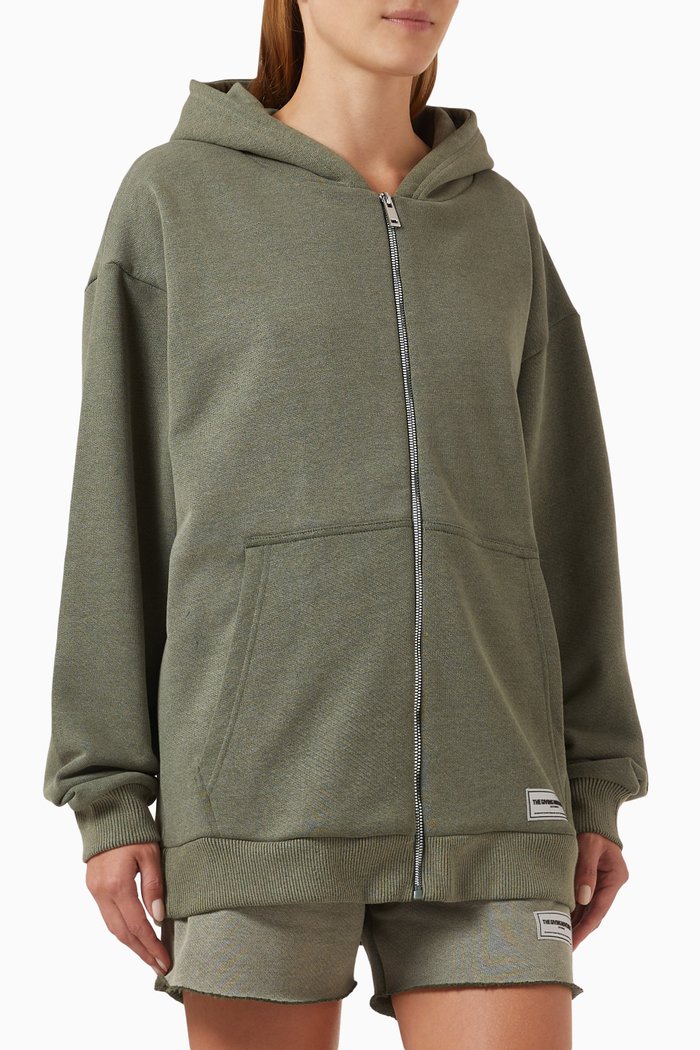 

Washed Oversized Zip Hoodie in Organic Cotton, Green