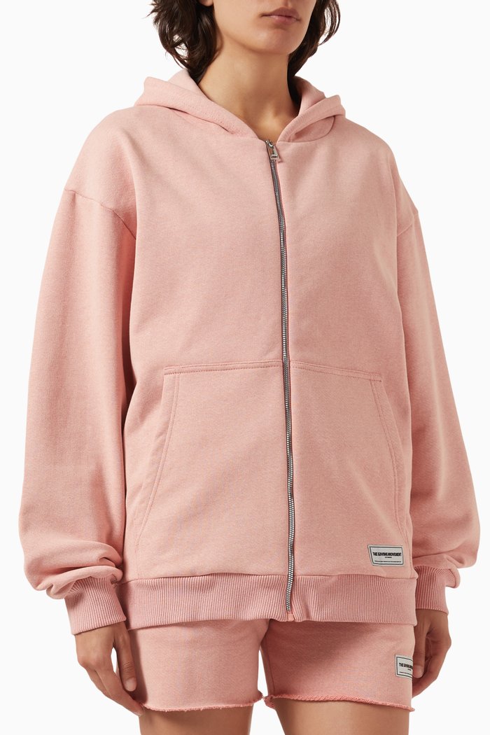 

Washed Oversized Zip Hoodie in Organic Cotton, Pink