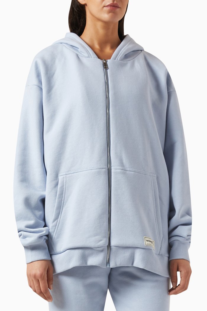 

Oversized Zip Hoodie in Organic Cotton-blend, Blue