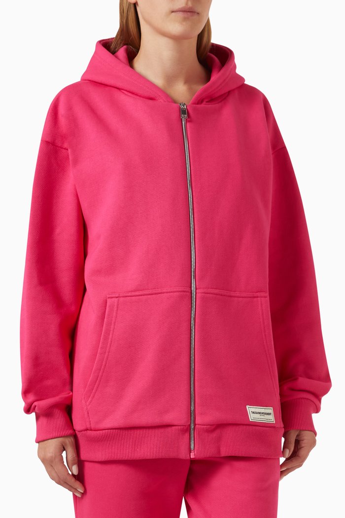

Oversized Zip Hoodie in Organic Cotton-blend, Pink