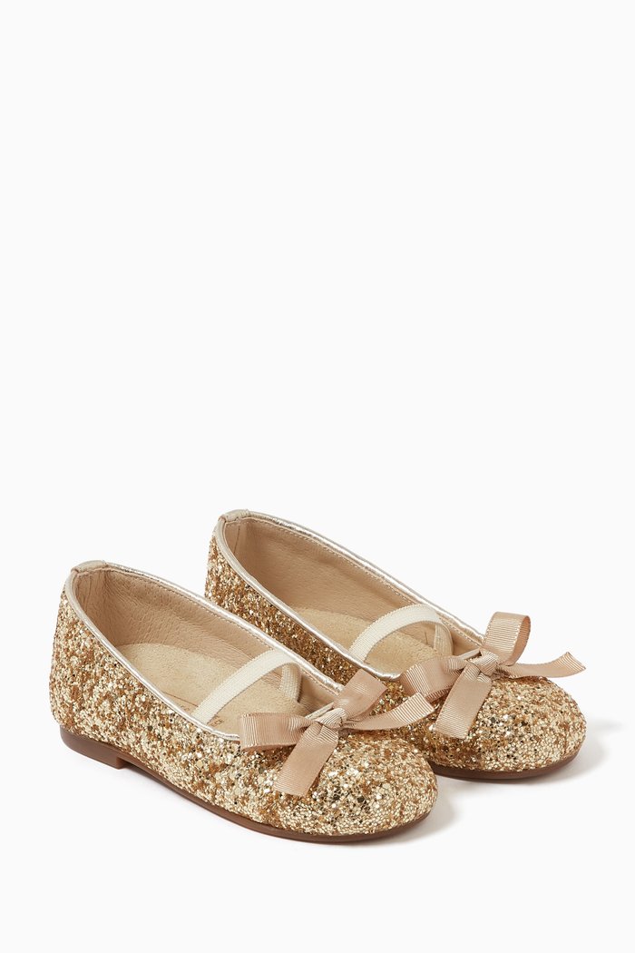 

Sparkle-embellished Bow Ballerina Shoes, Gold
