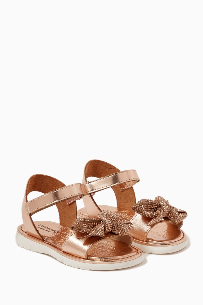 

Rhinestone Ribbon Sandals in Metallic Leather, Gold