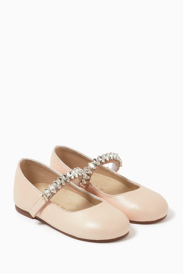 

Rhinestone-embellished Stap Ballerina Shoes in Leather, Pink