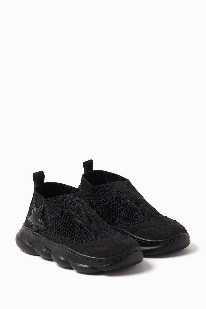 

Star Appliqué Sock Sneakers in Woven Knit, Black