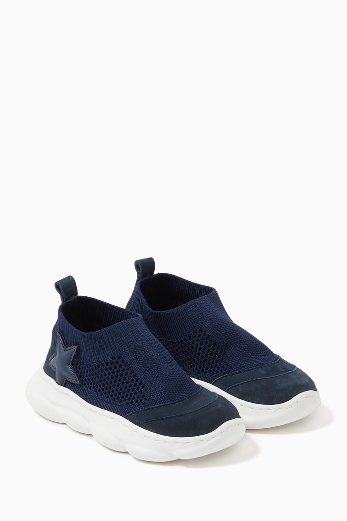 

Star Appliqué Sock Sneakers in Woven Knit, Blue