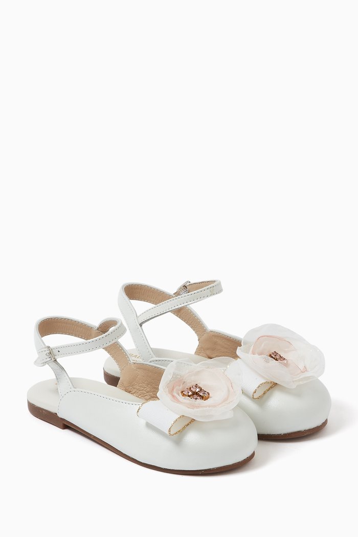 

3D Flower Appliqué Sandals in Leather, Pink