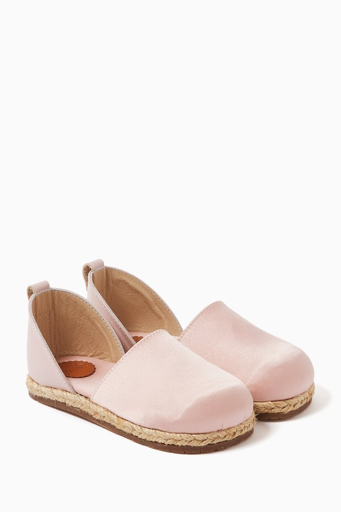 

Lace Tie-up Sandals in Leather & Raffia, Pink