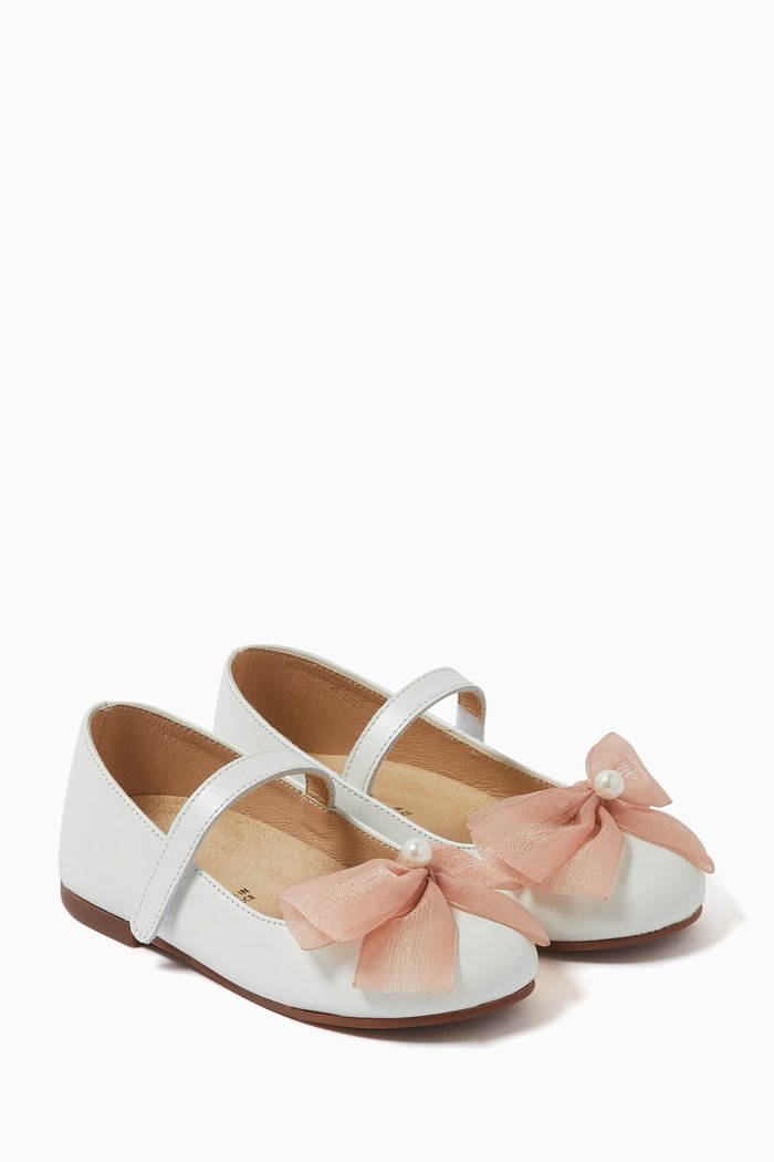 

Pearl in Bow Ballerina Flats in Leather, Pink