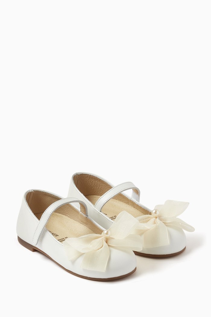 

Pearl in Bow Ballerina Flats in Leather, White