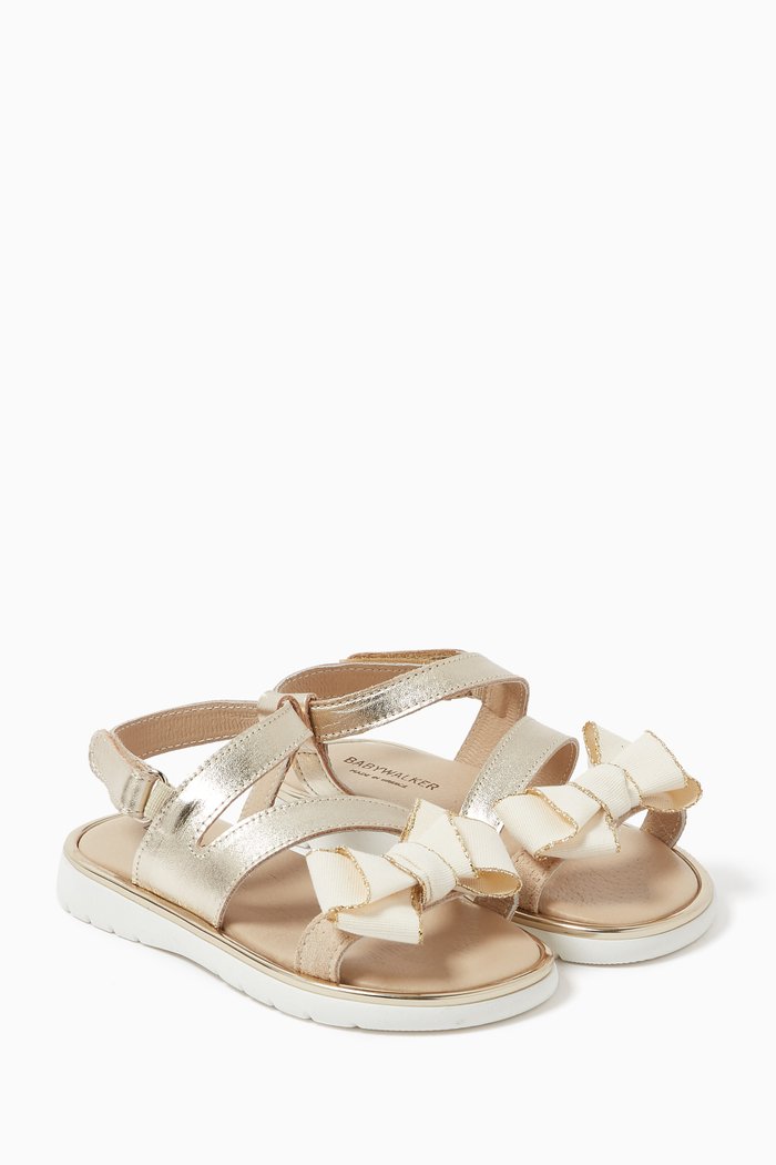 

Open-toe Ribbon Sandals in Metallic Leather, Gold