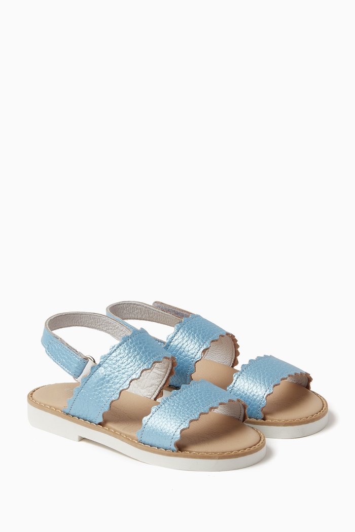 

Cut-out Strap Sandals in Grainy Leather, Blue