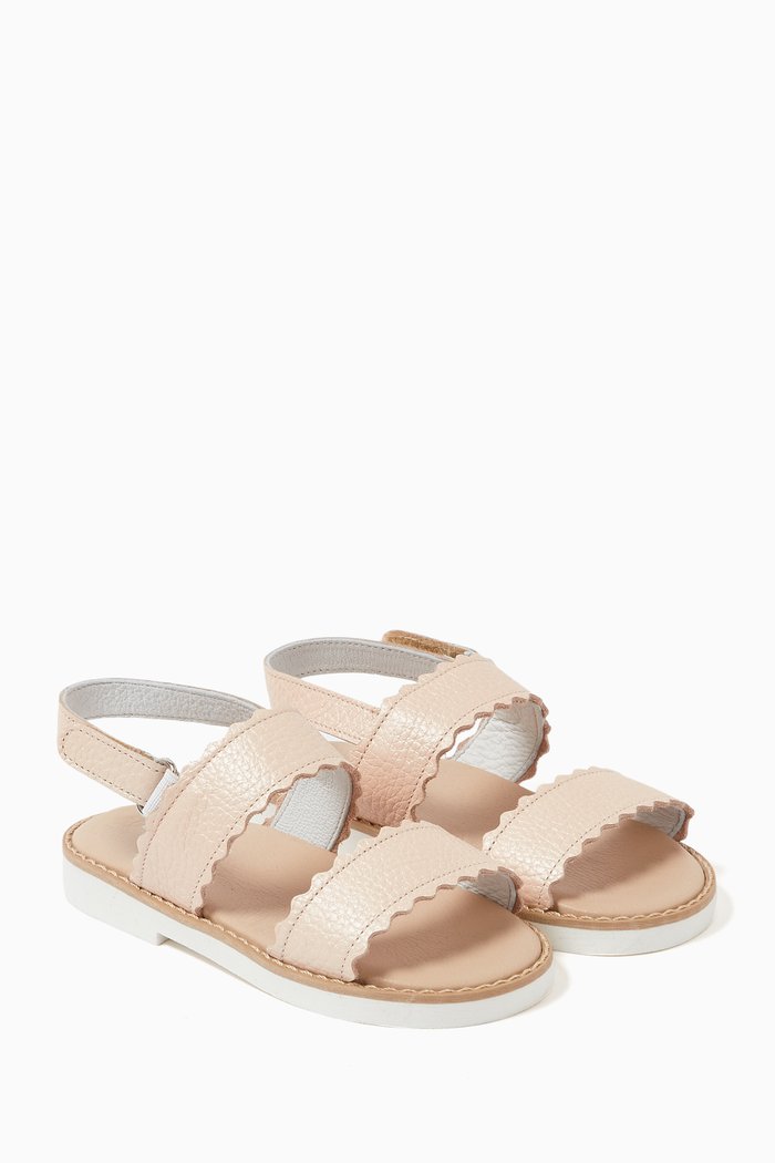 

Cut-out Strap Sandals in Grainy Leather, Pink