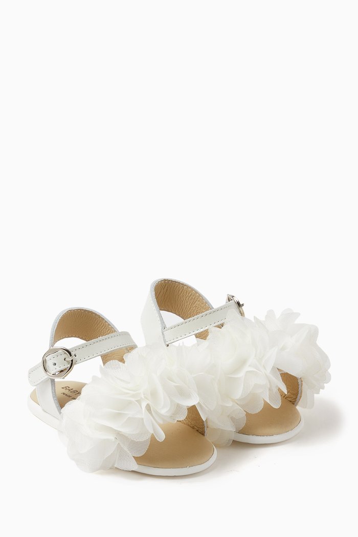 

Layered Flower Appliqué Sandals in Leather, White