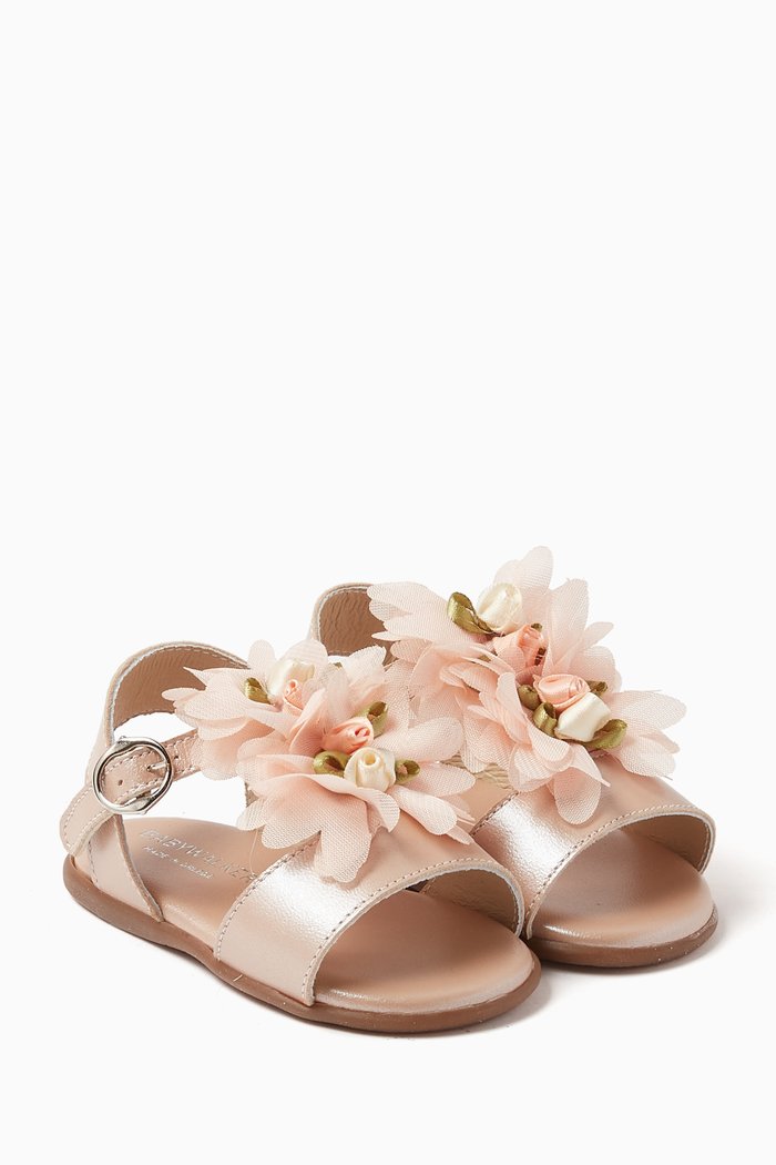 

Floral Appliqué Sandals in Leather, Pink