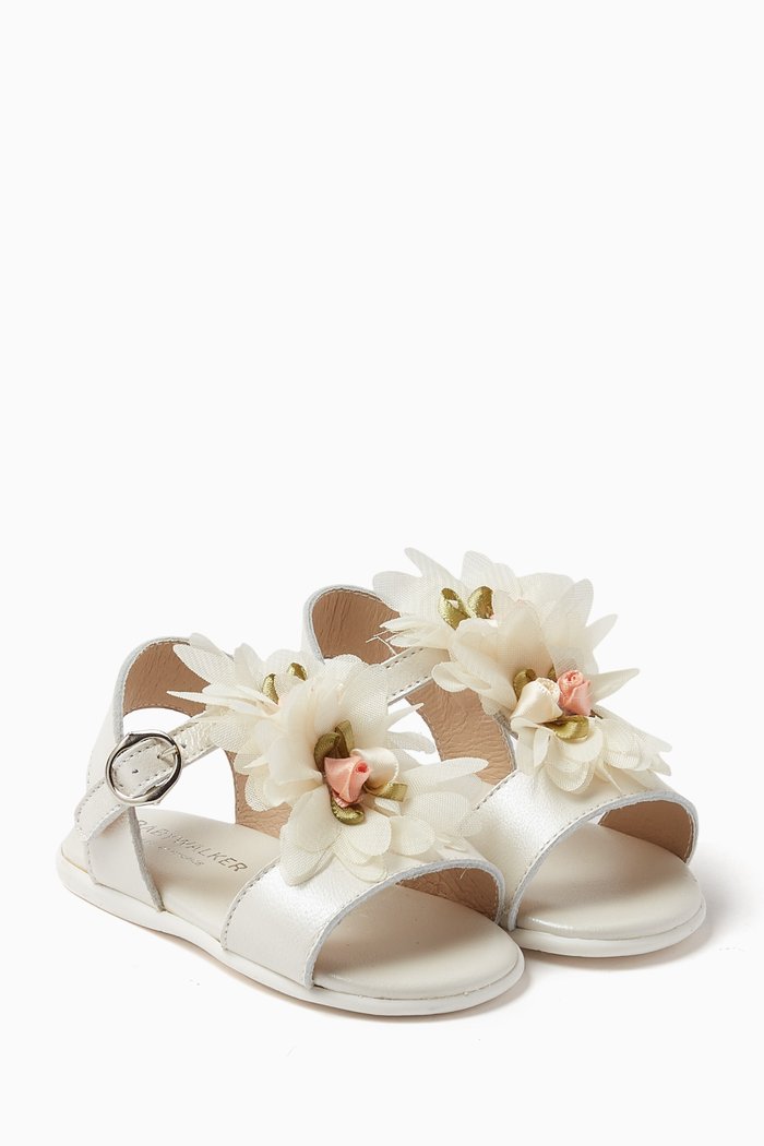

Floral Appliqué Sandals in Leather, Neutral