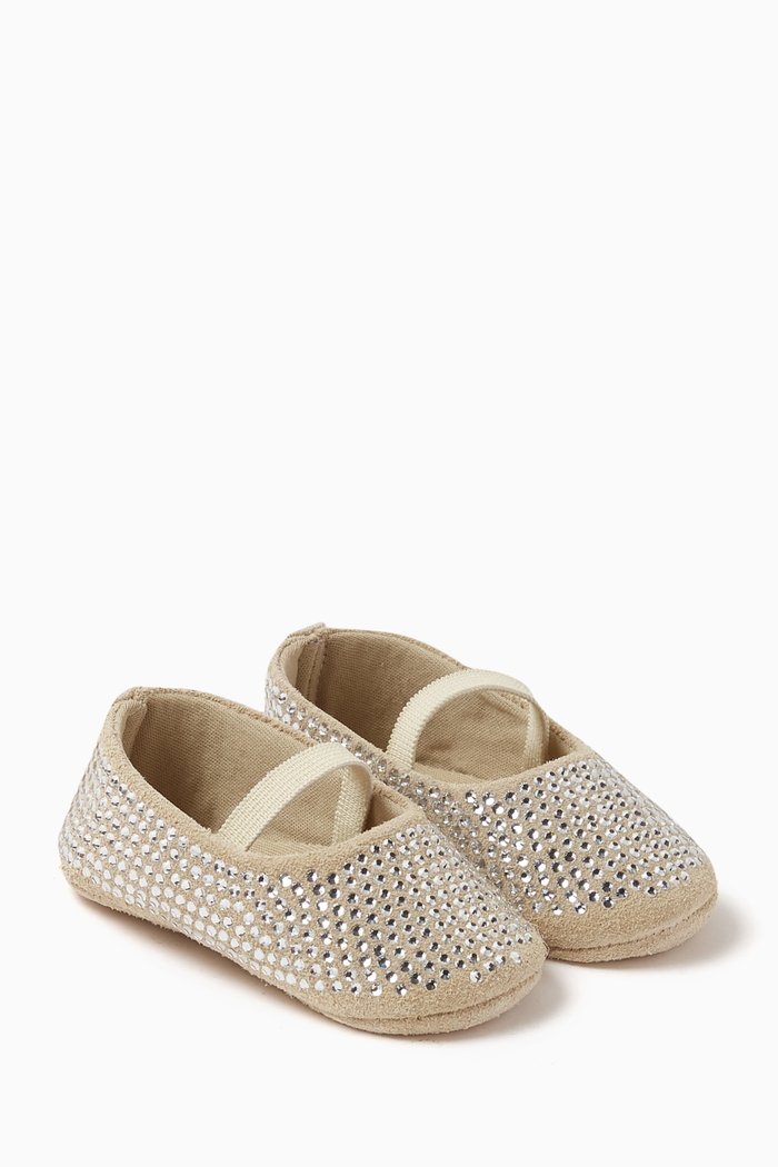 

Rhinestone Ballerinas in Suede, Neutral