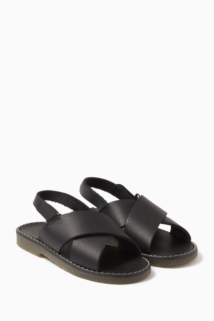 

Cross Strap Sandals in Leather, Black