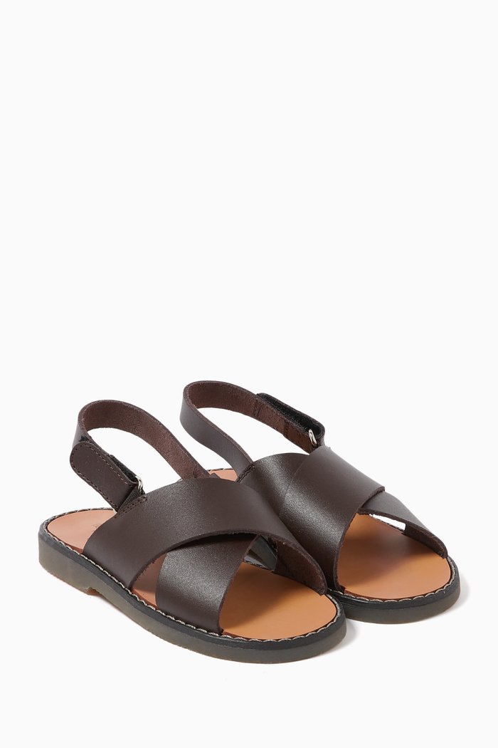 

Cross Strap Sandals in Leather, Brown