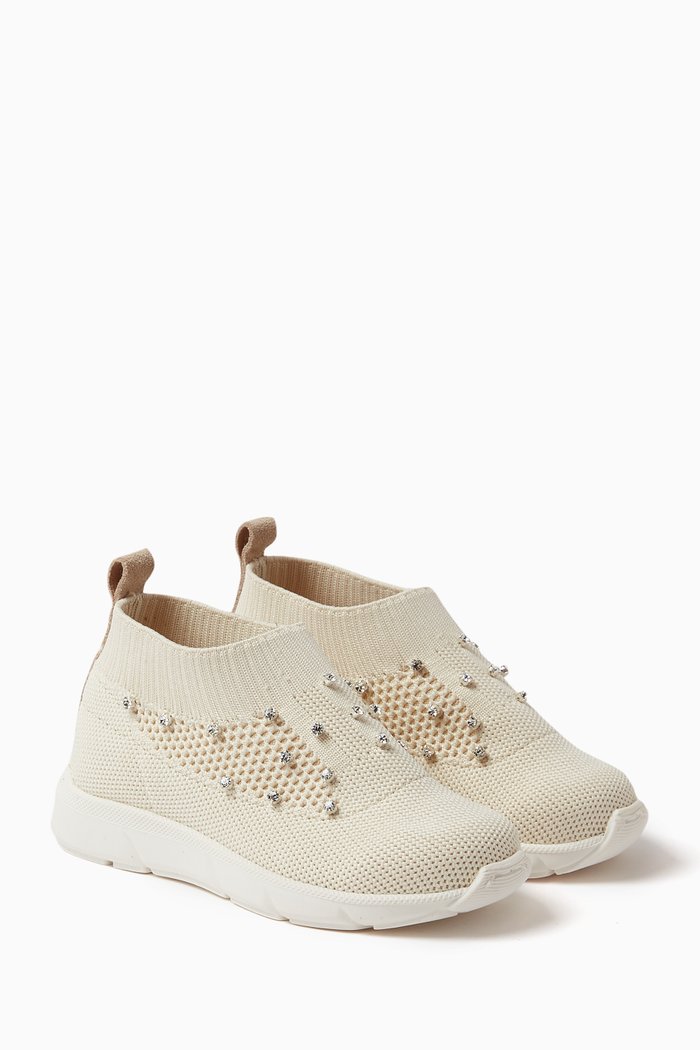 

Crystal-embellished Sock Sneakers in Fabric, Neutral