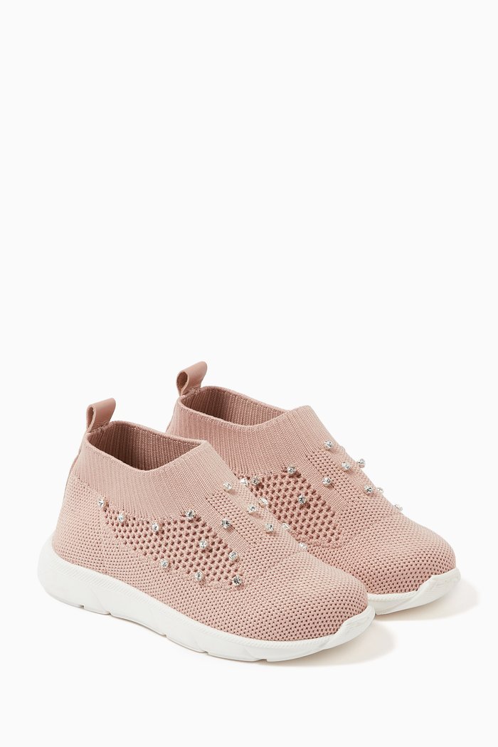 

Crystal-embellished Sock Sneakers in Fabric, Pink