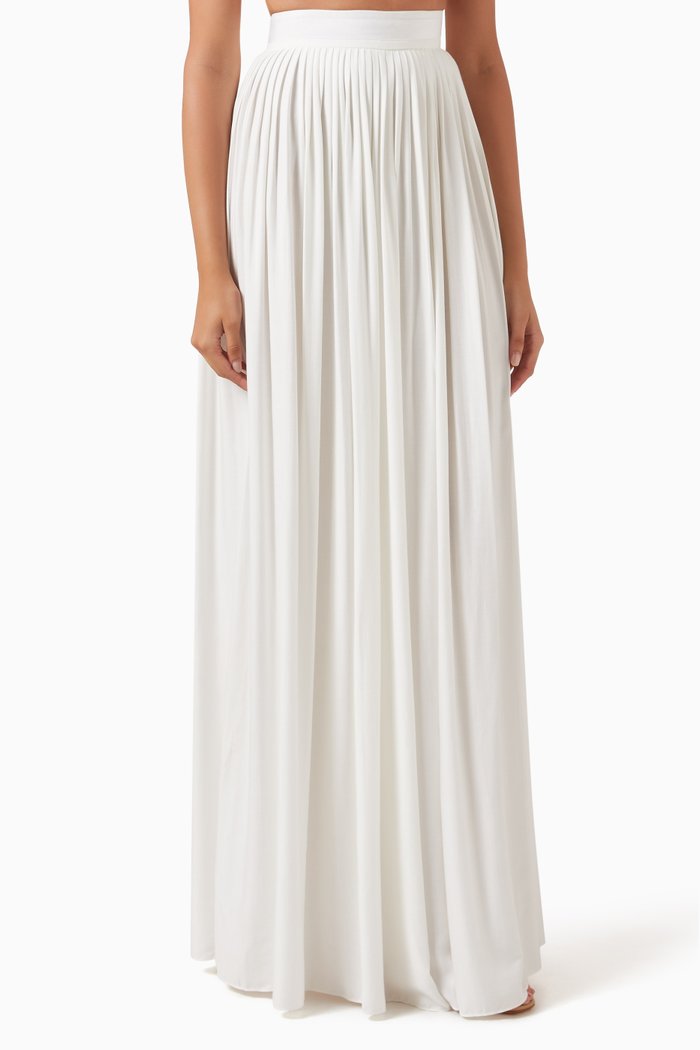 Pleated Wide-leg Pants in Silk, White