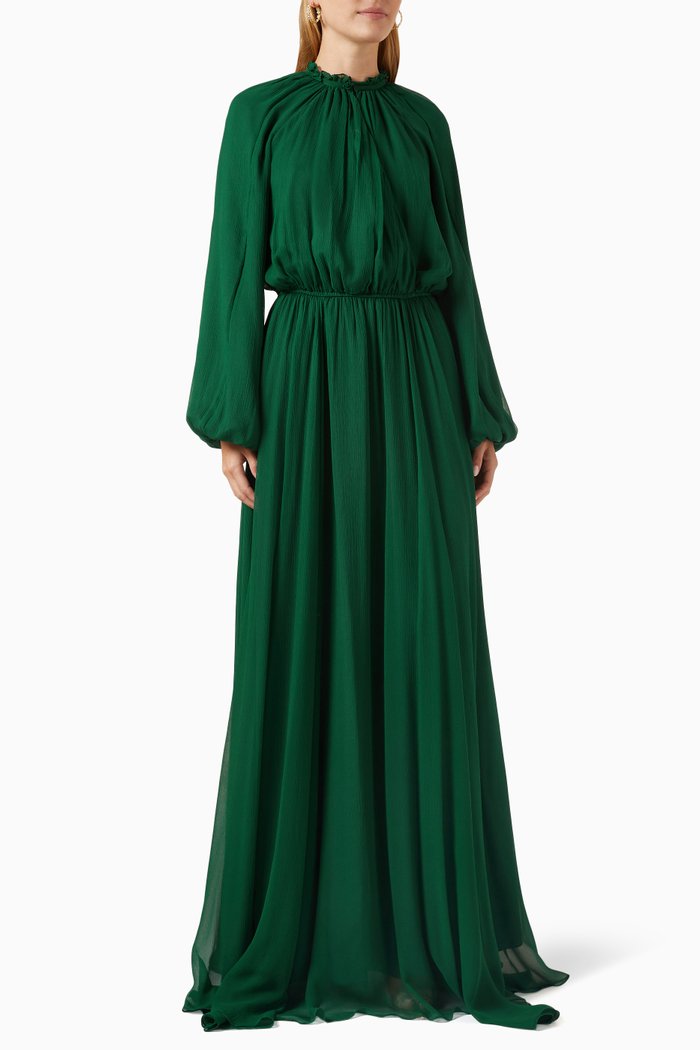 

Gathered Maxi Dress in Silk-chiffon, Green