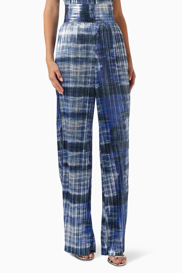 

Tie-dye Wide-leg Pants in Plissé Lamé, Blue