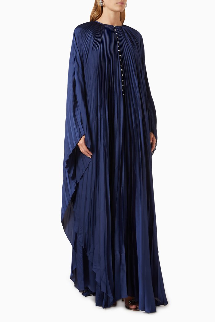 

Swarovski Crystal-embellished Maxi Dress in Plissé-satin, Blue