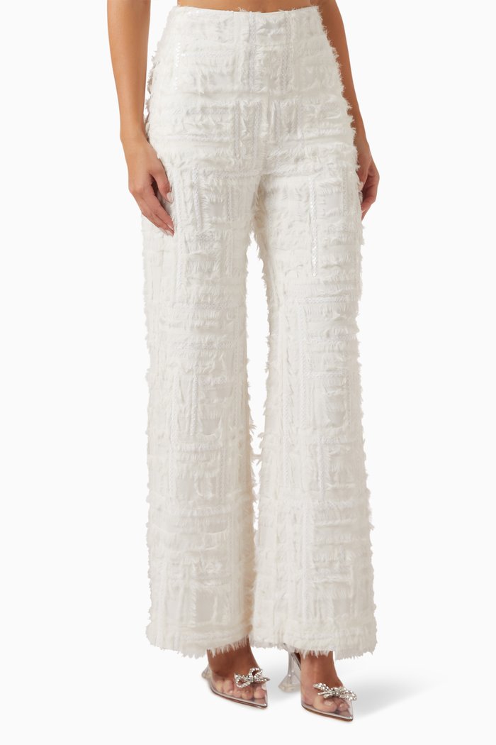 

Sequin-embellished Wide-leg Pants in Silk-chiffon, White