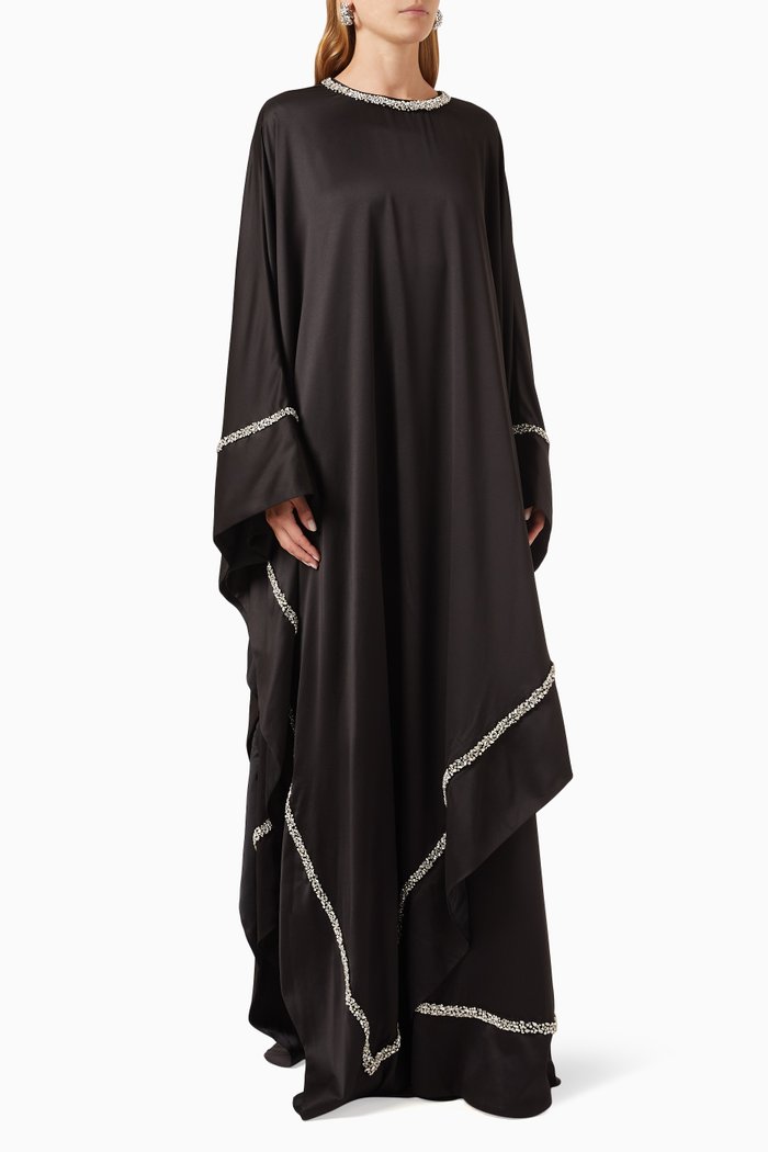 

Crystal-embellished Draped Kaftan in Charmeuse, Black