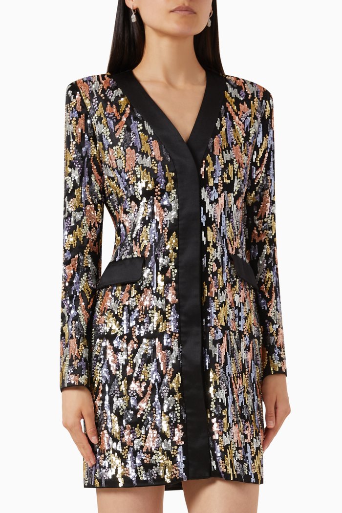 

Sequin-embellished Mini Blazer Dress in Satin, Multicolour