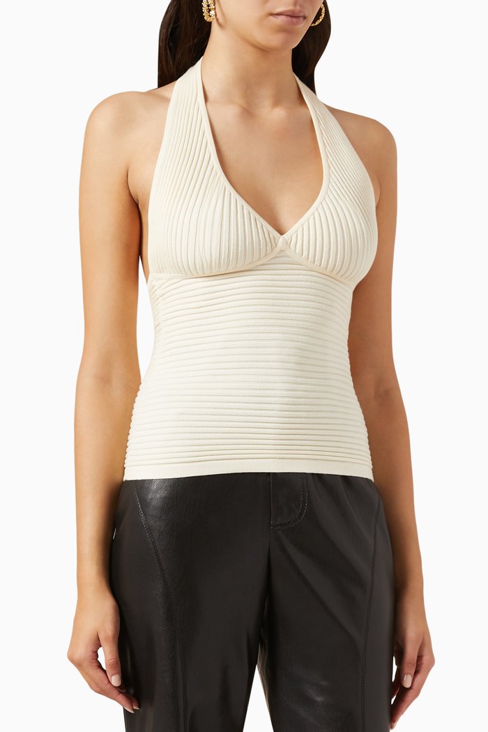 Halter Sweater Tank Top in Viscose-blend Knit, Neutral