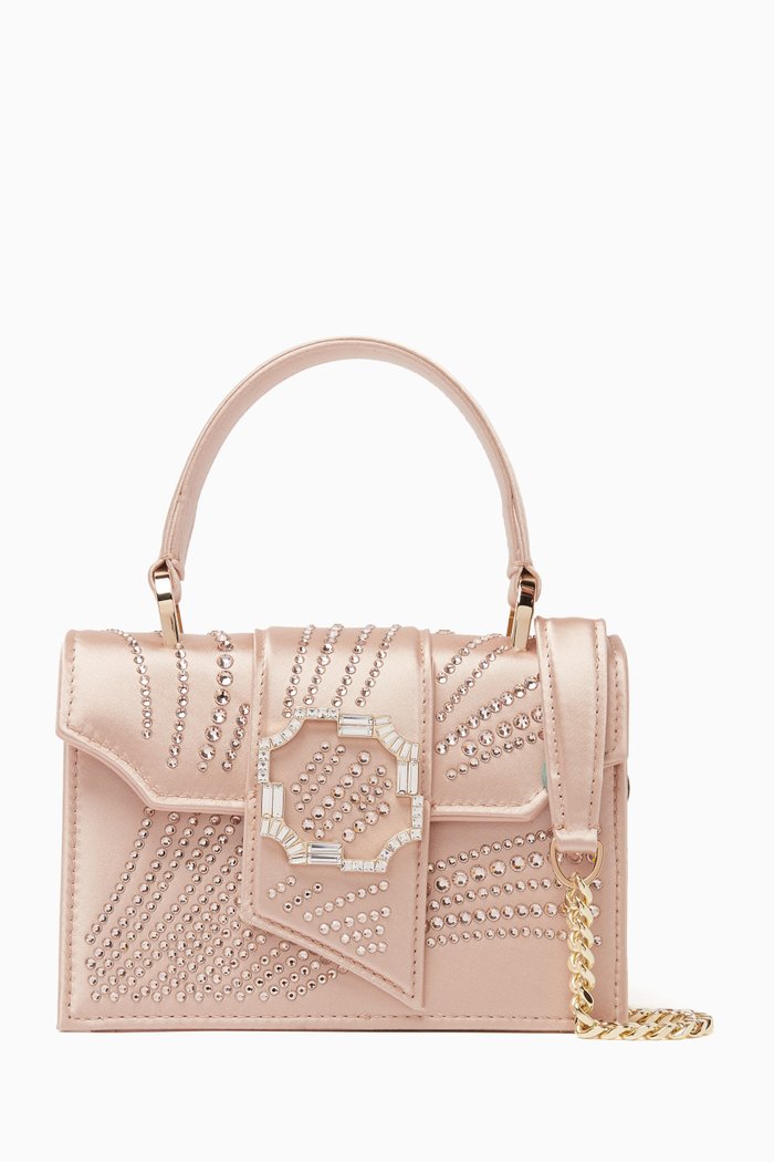 Audrey Square Mini Handbag in Satin, Neutral