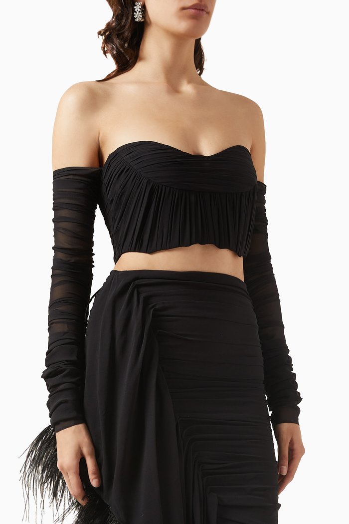 

Salt Water Crop Top in Silk Crepe Georgette, Black