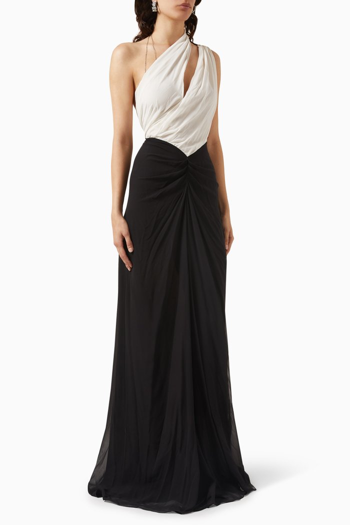 Eagle Maxi Dress in Silk Crepe Georgette, Neutral