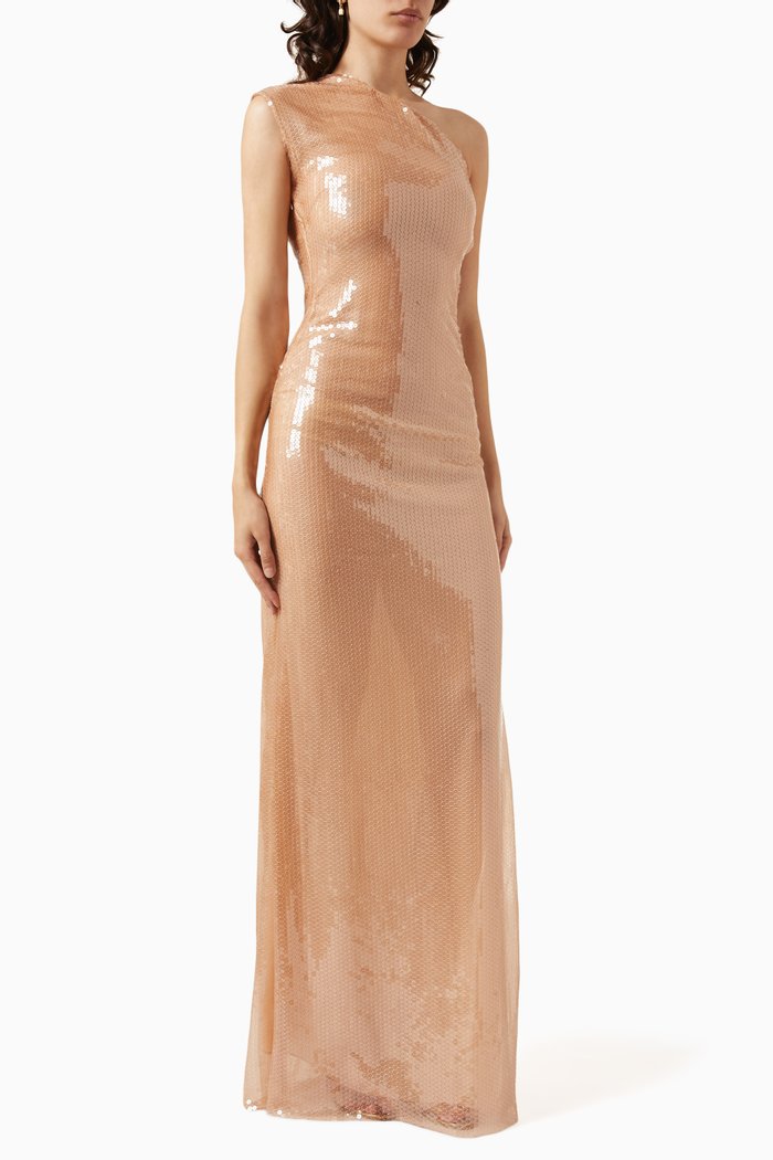 Blackless Moon Maxi Dress in Embroidered-paillette, Neutral