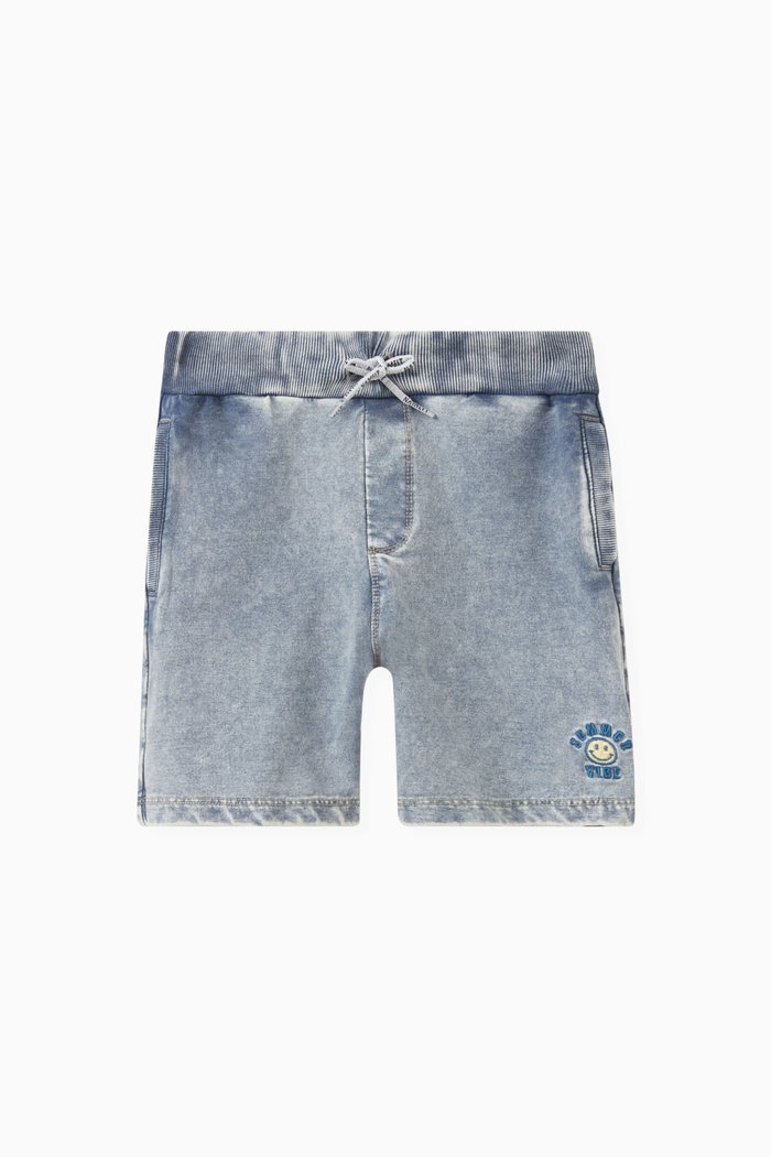

Smiley-embroidered Shorts in Cotton-blend, Blue