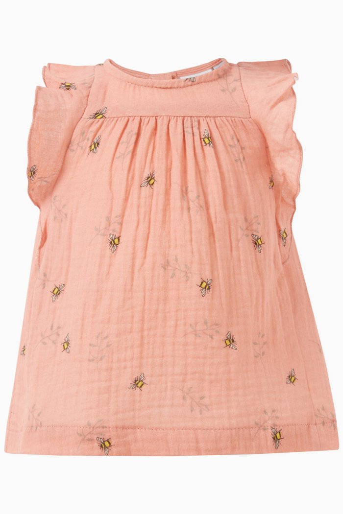 

Bee-print Dress in Cotton, Pink