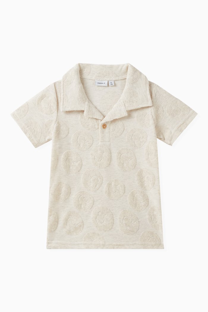 Smiley Face Polo Shirt in Cotton-blend, Green