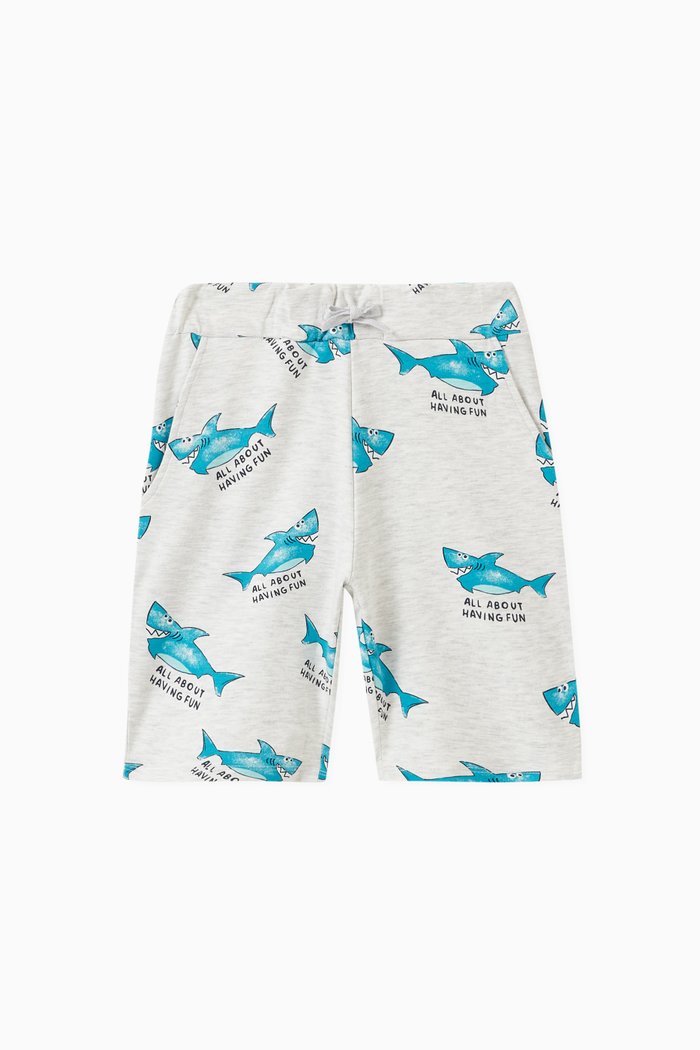 

Shark Print Shorts in Stretch Organic Cotton, Grey