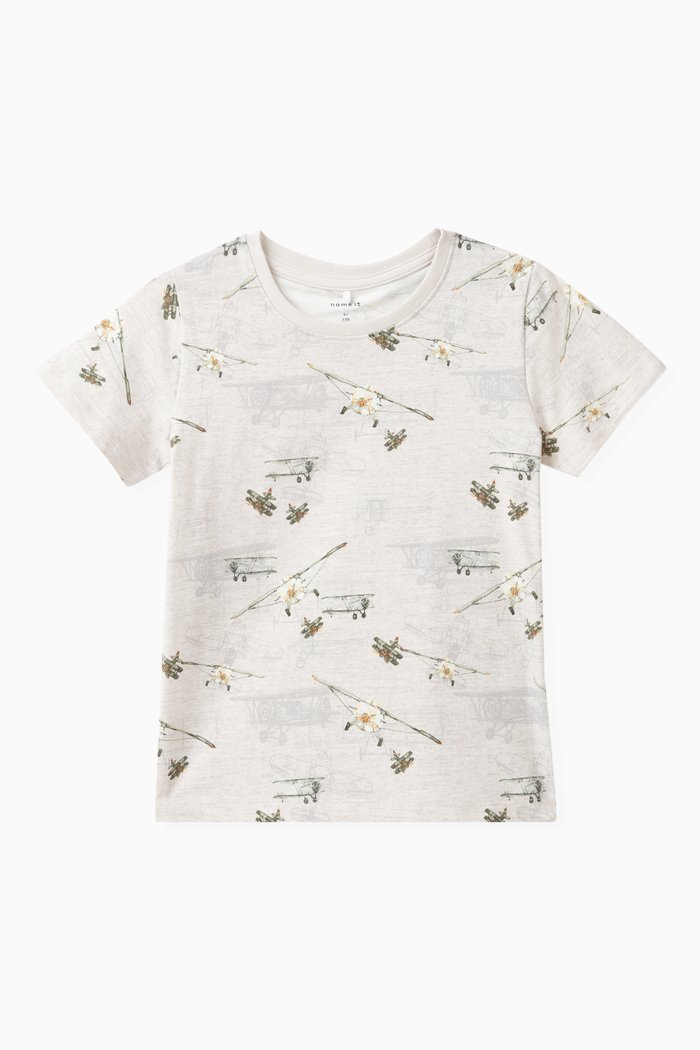 

Planes Print T-shirt in Organic Cotton Jersey, Grey