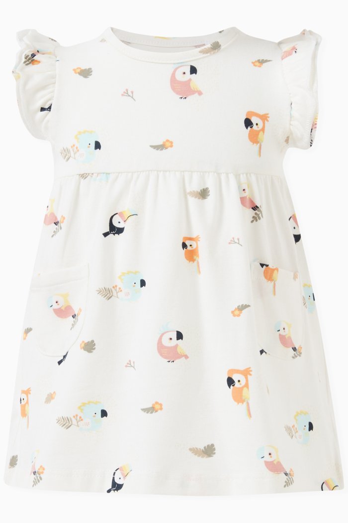 

Bird-print Dress in Cotton, White