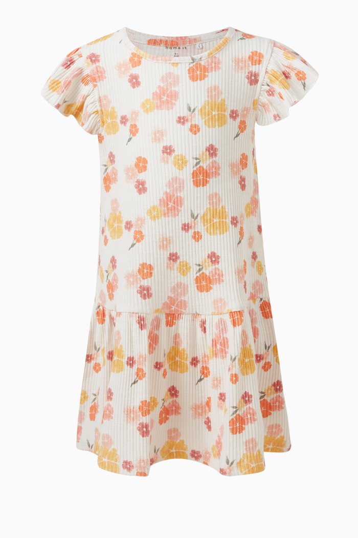 

Floral-print Dress in Cotton, White