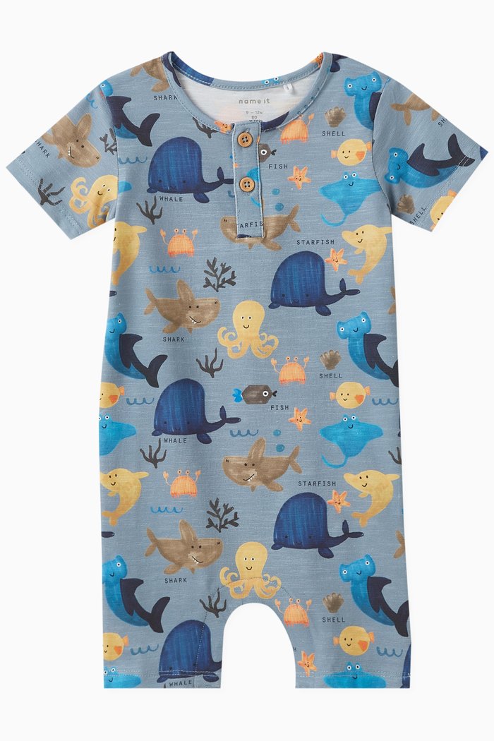 

Printed Romper in Cotton, Blue