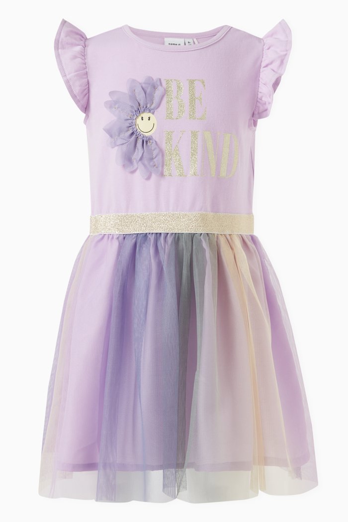 

Floral-applique Tulle Dress in Cotton-blend, Pink