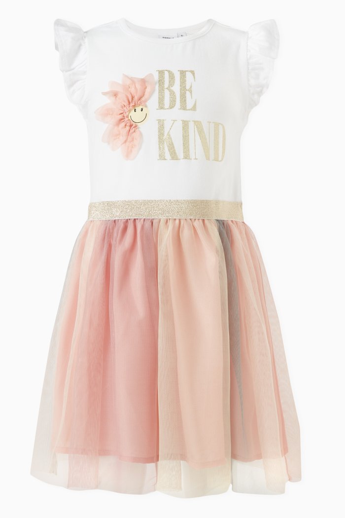 

Floral-applique Tulle Dress in Cotton-blend, White