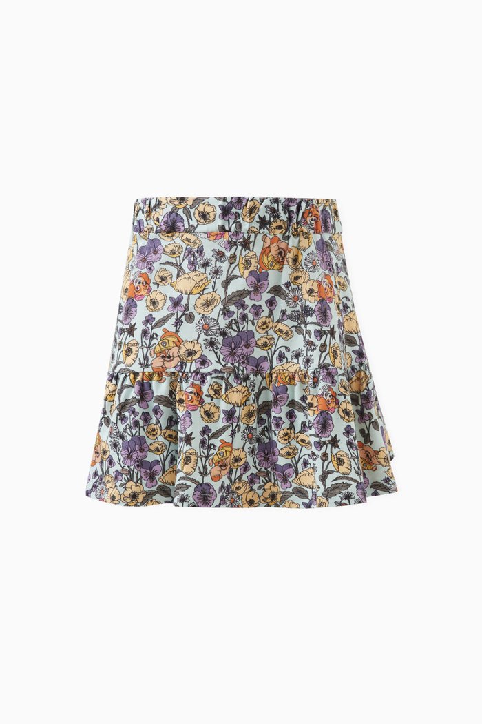 

Floral-print Tiered Skirt in Cotton, Blue
