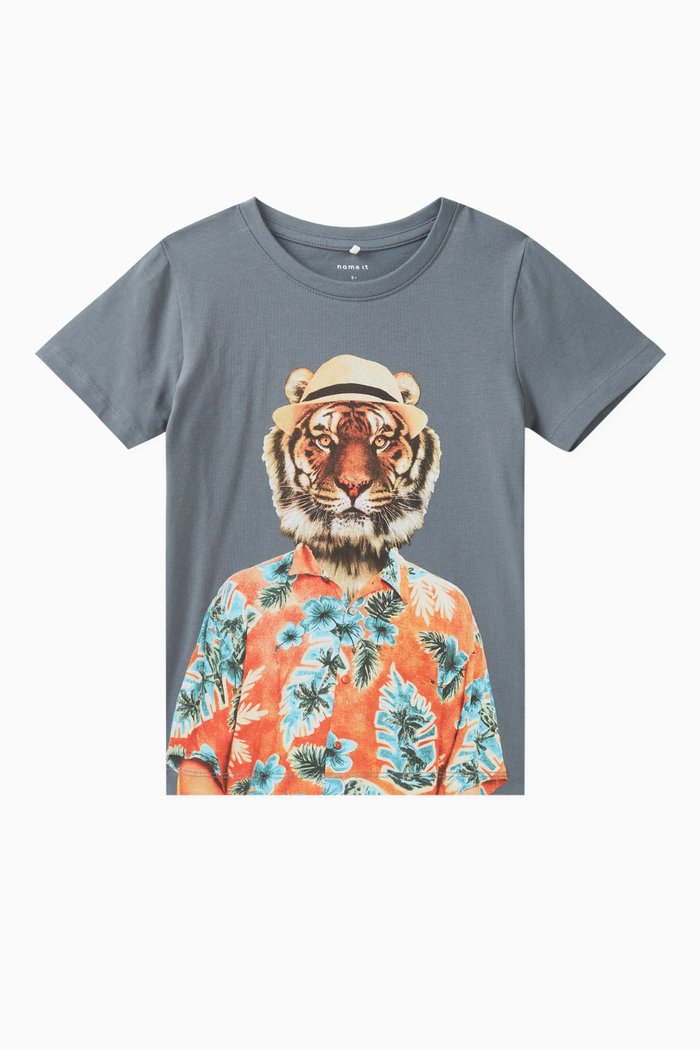 

Graphic Print T-shirt in Organic Cotton Jersey, Blue